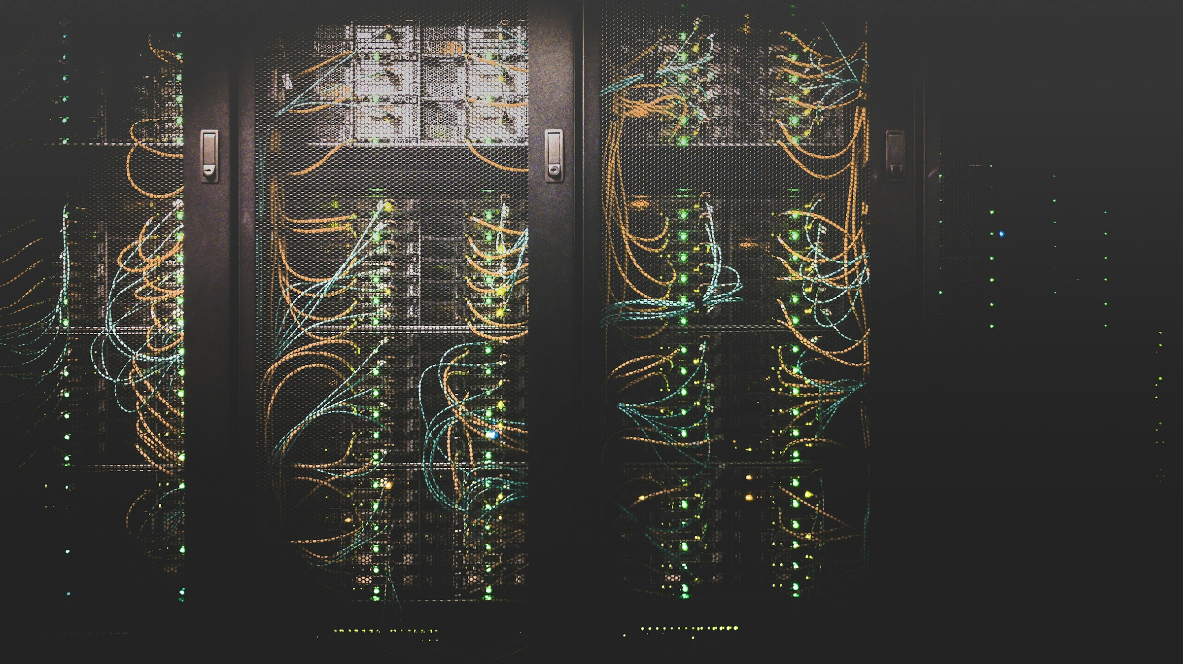 Server racks with glowing status lights